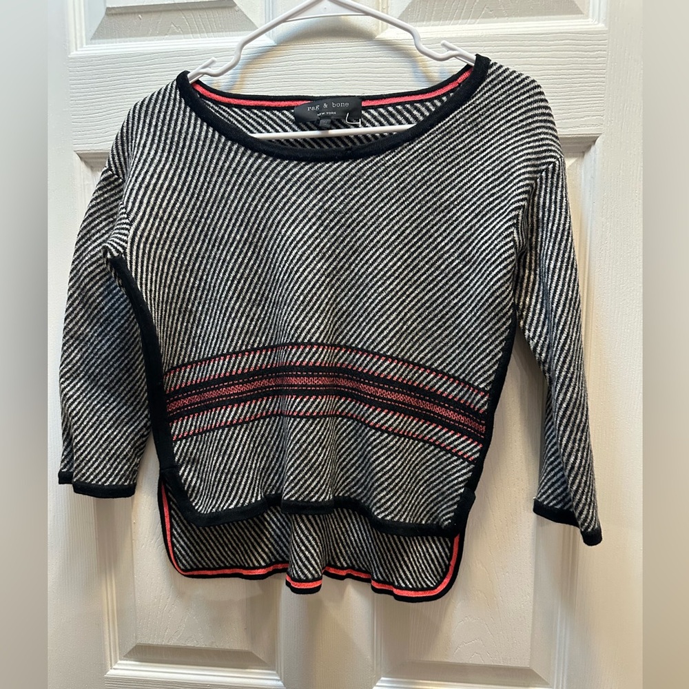 Rag and Bone Black/White/Pink Wool Statement Sweater